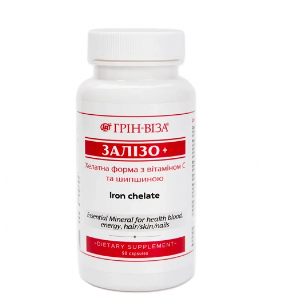 Залізо+ хелатне з вітаміном С та шипшиною 90 шт Грин віза